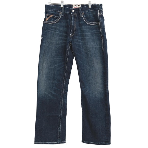 Ariat M5 Mens 33x30 NWOT Straight Leg Jeans Dark Wash Heavy Stitch Western Denim - Picture 3 of 7